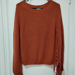 Sundance orange 100% cotton knit pullover sweater side lace-up/tie size small